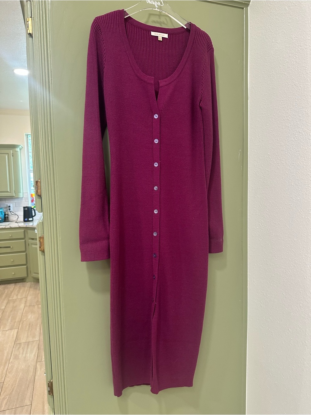 Long Ribbed Button-Front Dress in Magenta